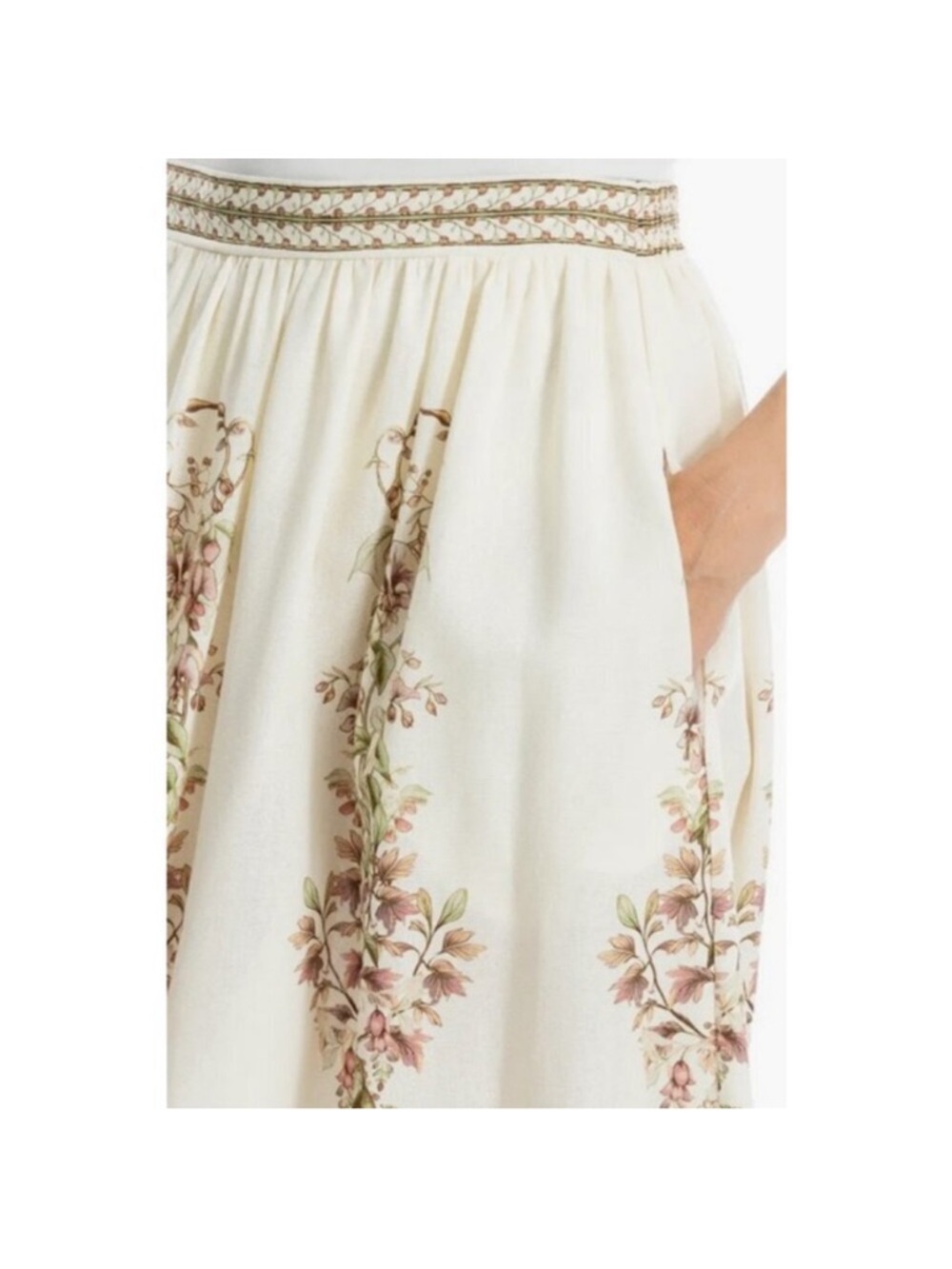 Max Studio Ivory Midi Skirt with Pink & Green Floral Embroidery Size 1X - Picture 2 of 3